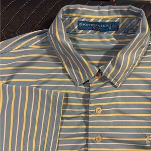 Southern Tide Men's Shirt with Blue and Yellow Stripes